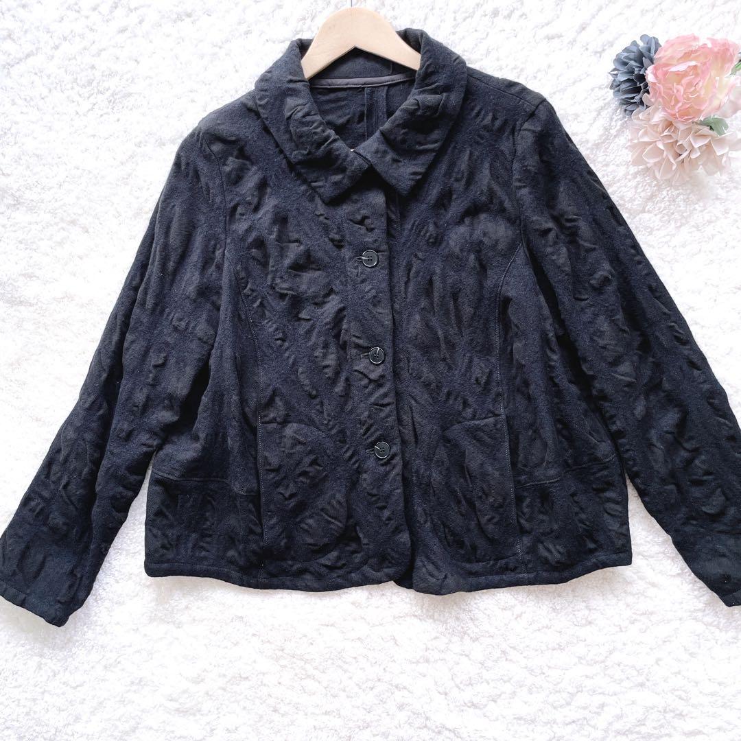 センソユニコ t.b シャツジャケット ウール綿 異素材モコモコ フレア 黒40