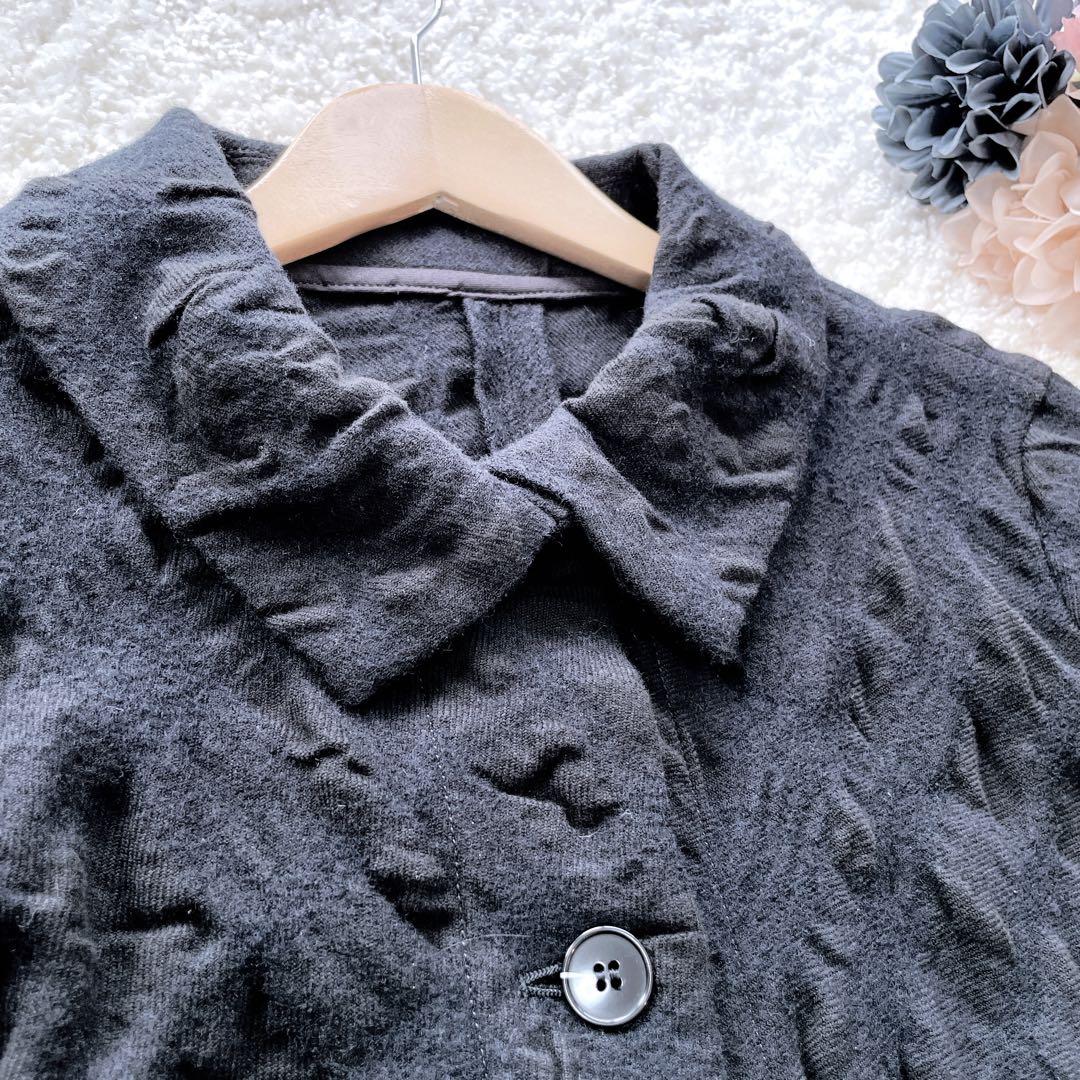 センソユニコ t.b シャツジャケット ウール綿 異素材モコモコ フレア 黒40