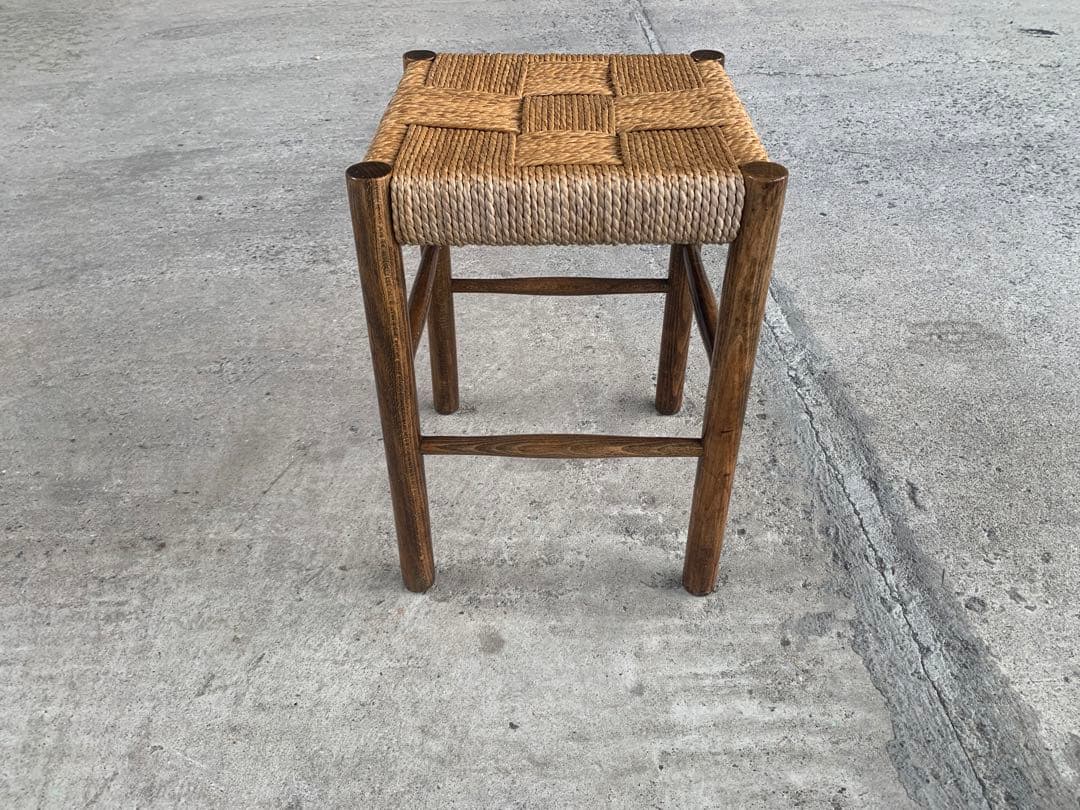 アンティーク ラッシュ スツール 縄編み チェア 民芸家具 椅子 No.1