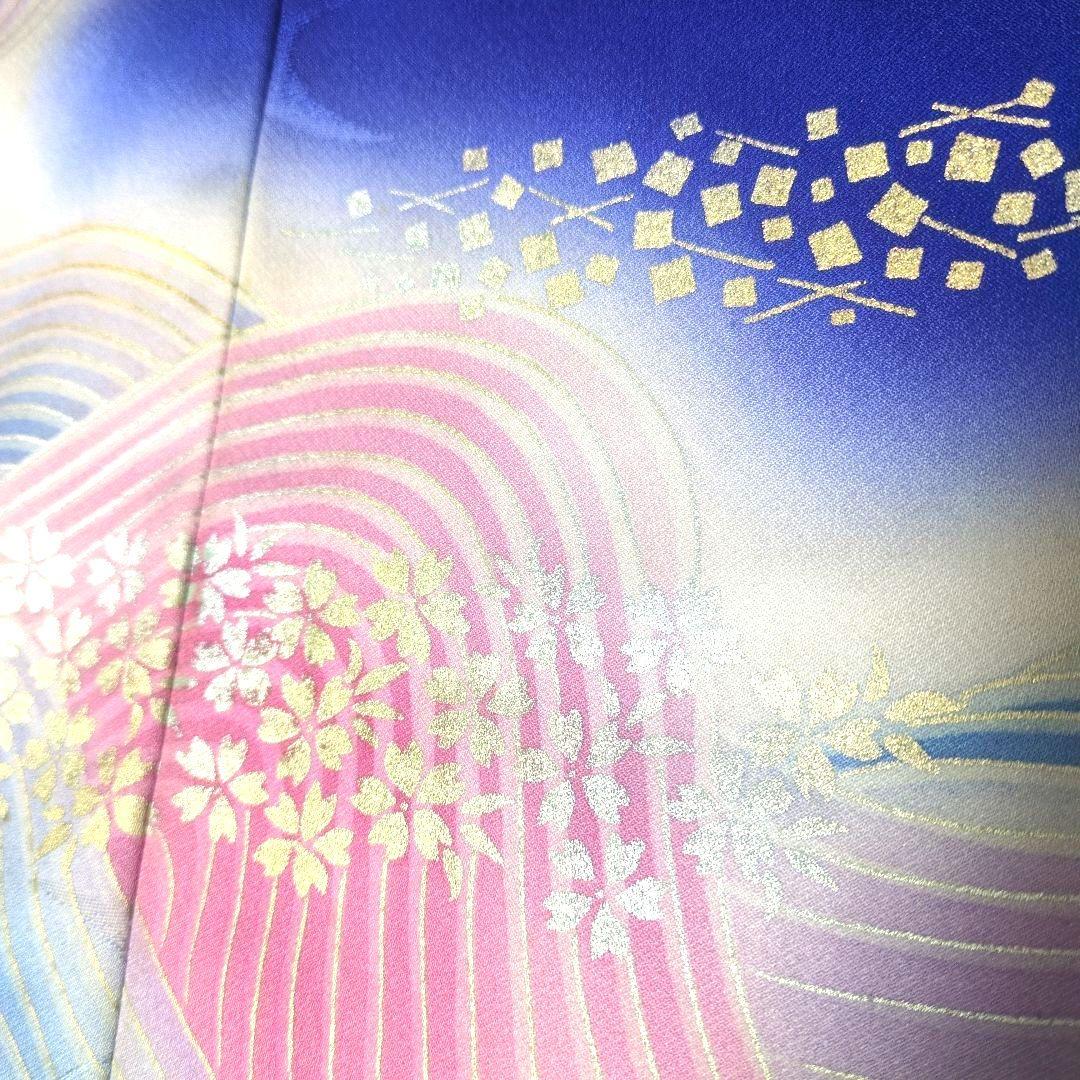 SALE☆正絹 作家物 桔梗になないろ鶴 振袖リメイク羽袖ドレス*