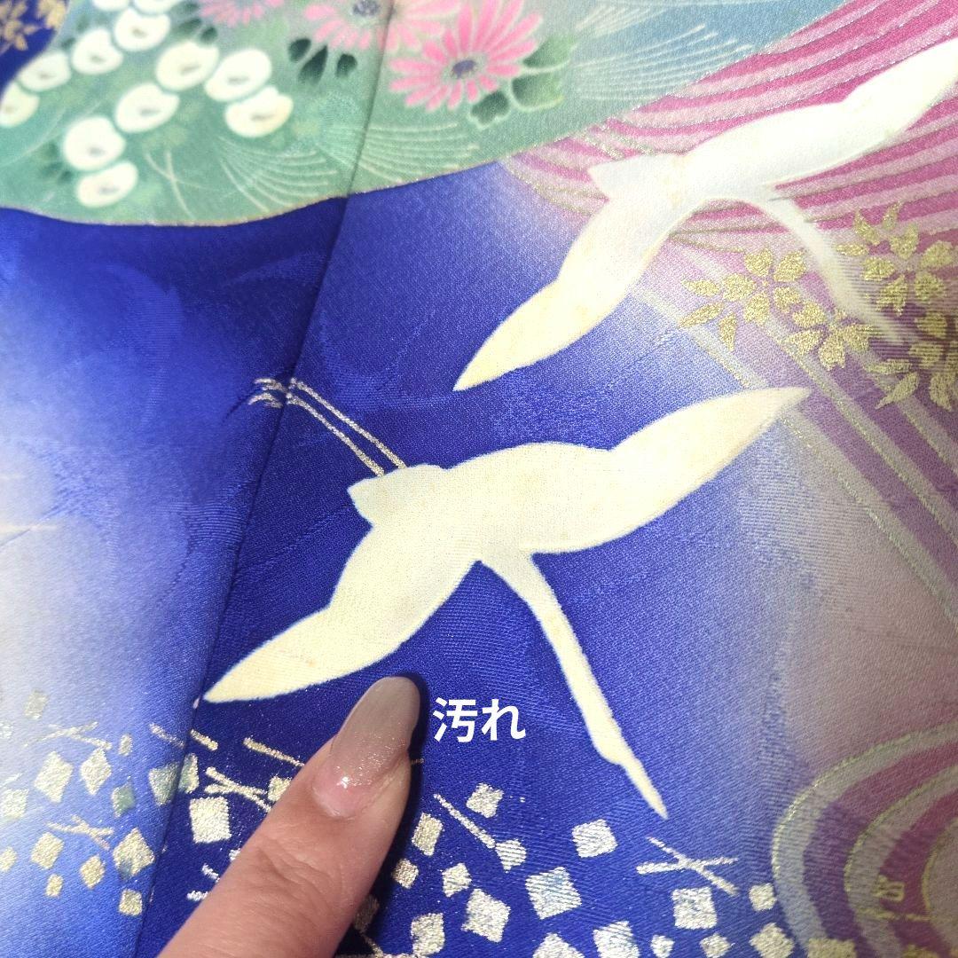 SALE☆正絹 作家物 桔梗になないろ鶴 振袖リメイク羽袖ドレス*