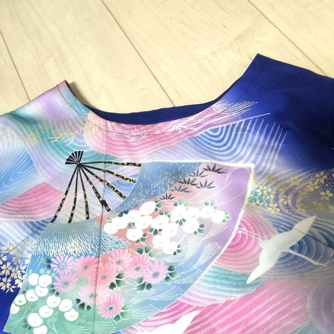 SALE☆正絹 作家物 桔梗になないろ鶴 振袖リメイク羽袖ドレス*