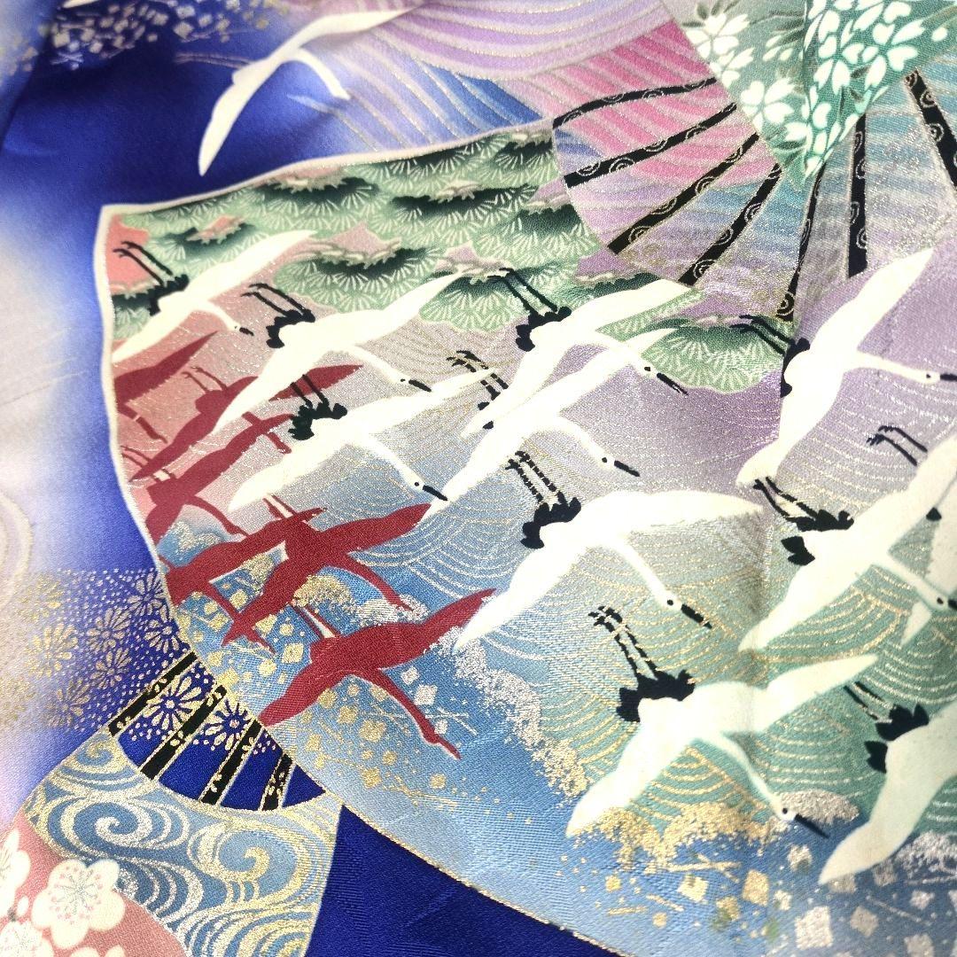 SALE☆正絹 作家物 桔梗になないろ鶴 振袖リメイク羽袖ドレス*