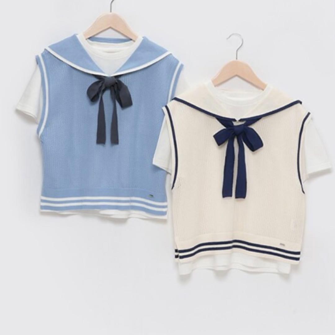 メゾピアノジュニア　メッシュセーラーベスト＆Tシャツセット　140