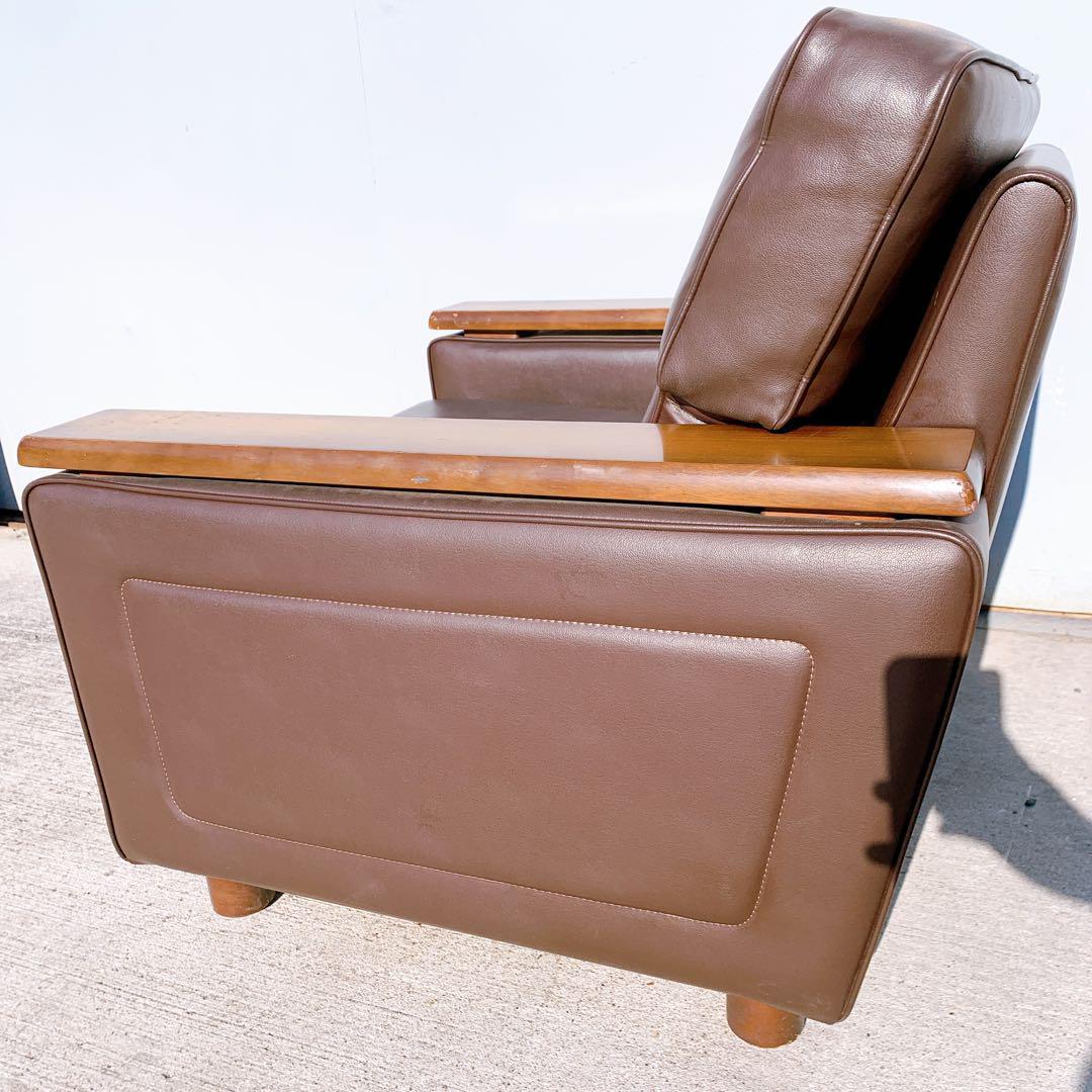 【送料無料】Karimoku カリモク レザー 1人掛けソファ 昭和レトロ 茶③
