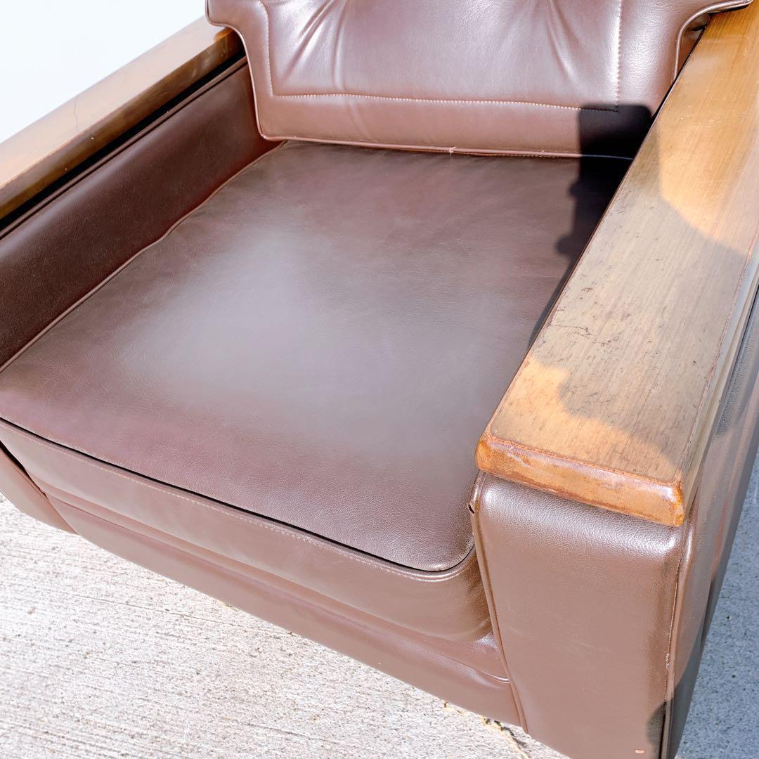 【送料無料】Karimoku カリモク レザー 1人掛けソファ 昭和レトロ 茶③