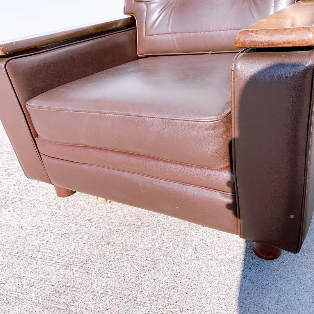 【送料無料】Karimoku カリモク レザー 1人掛けソファ 昭和レトロ 茶③