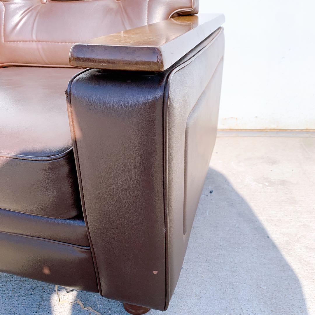 【送料無料】Karimoku カリモク レザー 1人掛けソファ 昭和レトロ 茶③