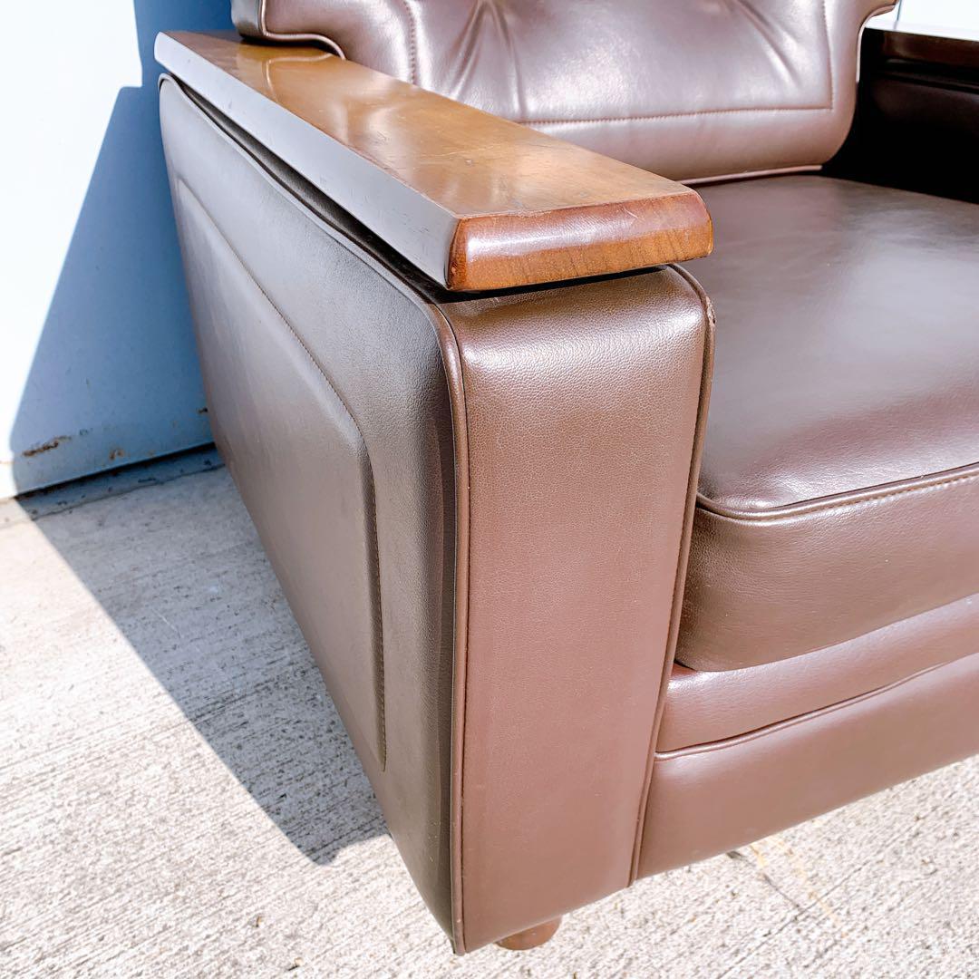 【送料無料】Karimoku カリモク レザー 1人掛けソファ 昭和レトロ 茶③