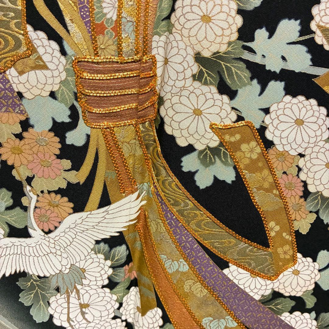 D3 黒留袖 宝尽くし 流水 金駒刺繍 正絹 着物 袷 しつけ糸未使用極美品