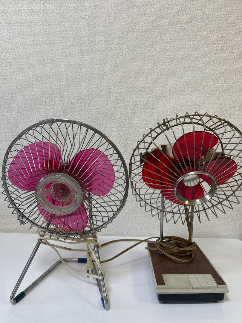 レトロ 卓上扇風機 ピンクと赤