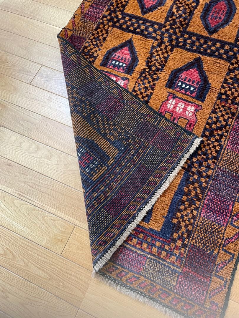 IDEE ラグ マット 145×94 幾何学柄 ブラウン ボルドー ネイビー