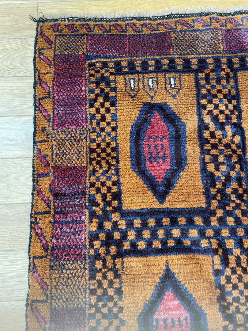 IDEE ラグ マット 145×94 幾何学柄 ブラウン ボルドー ネイビー