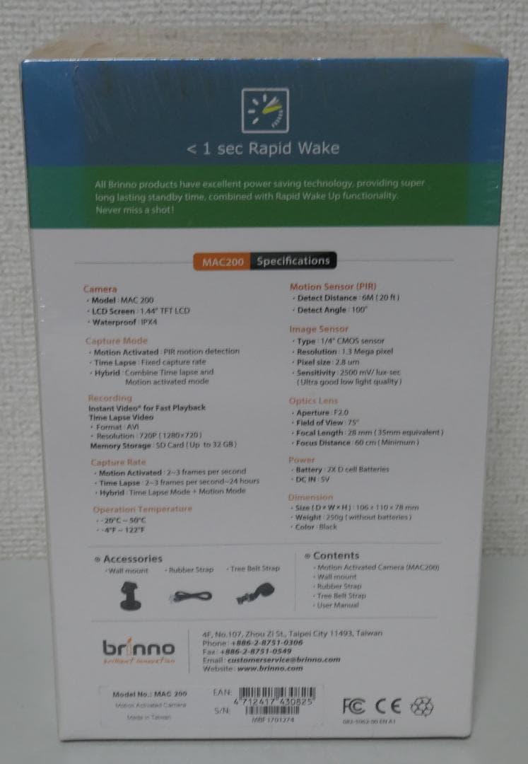 【新品】ポータブル防犯カメラ MAC200DN brinno①