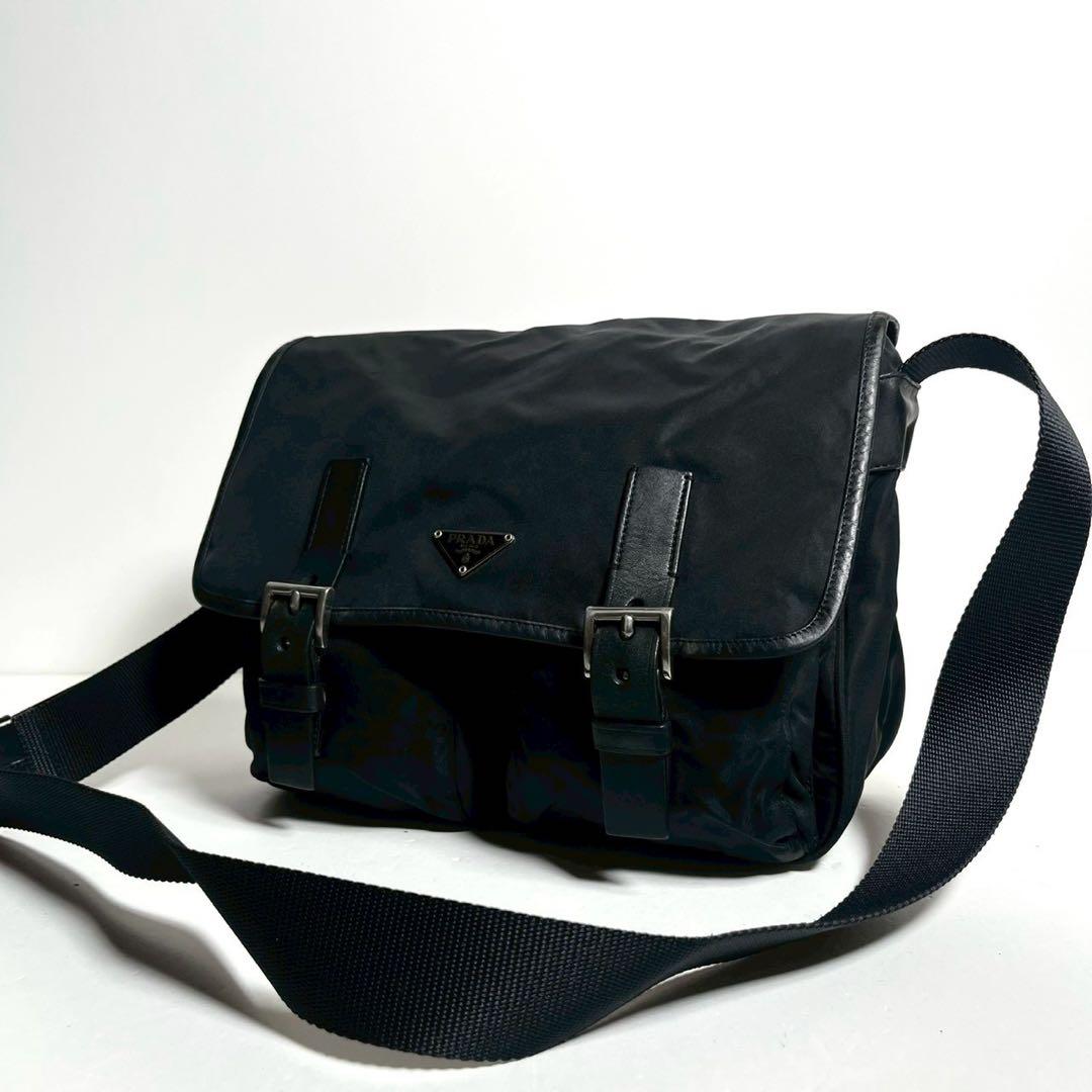 【美品】プラダ メッセンジャーバッグ クロスボディ テスートナイロン × レザー