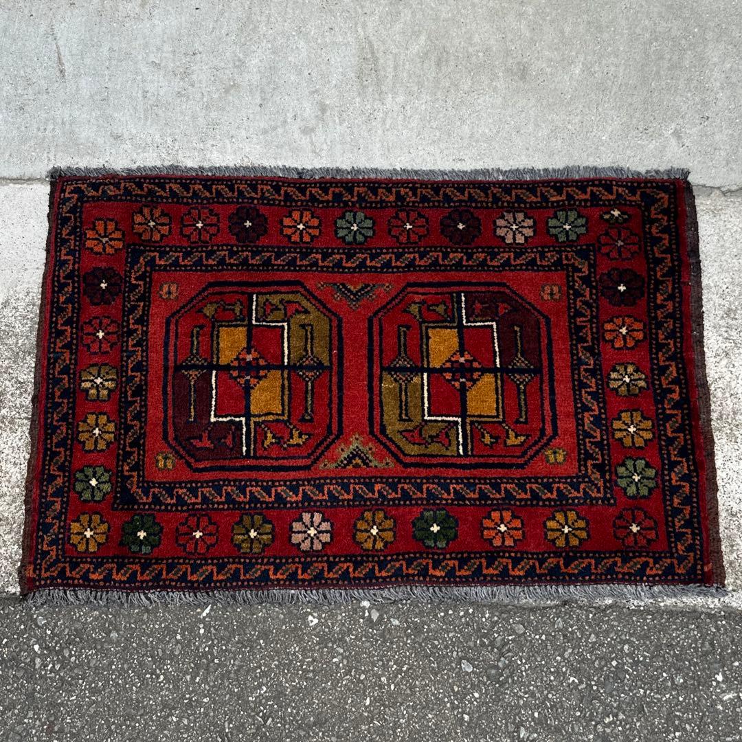 74cmx47cmバルラグ手織り絨毯ヴィンテージ ラグトルクメンラグ