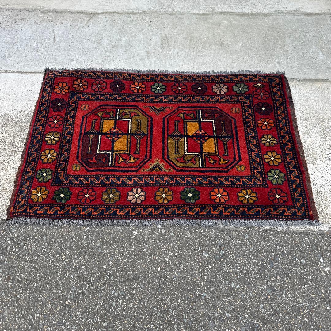 74cmx47cmバルラグ手織り絨毯ヴィンテージ ラグトルクメンラグ