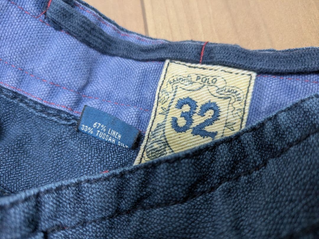 リネン タッサーシルク インディゴ カーゴパンツ　ラルフローレン　ヘリンボーン