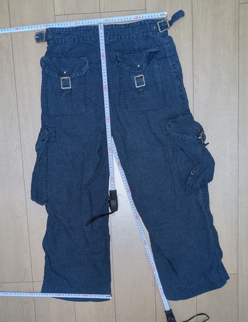 リネン タッサーシルク インディゴ カーゴパンツ　ラルフローレン　ヘリンボーン