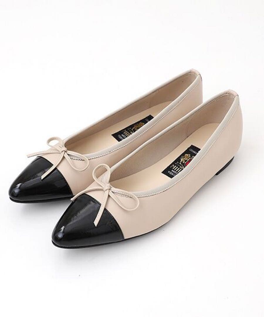 新品　ミハマ　ベージュ　黒　バレエシューズ　パンプス　ローヒール　24