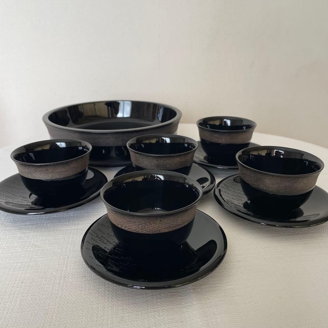 輪島塗 慶塚 菓子鉢、お茶碗・茶托5客組