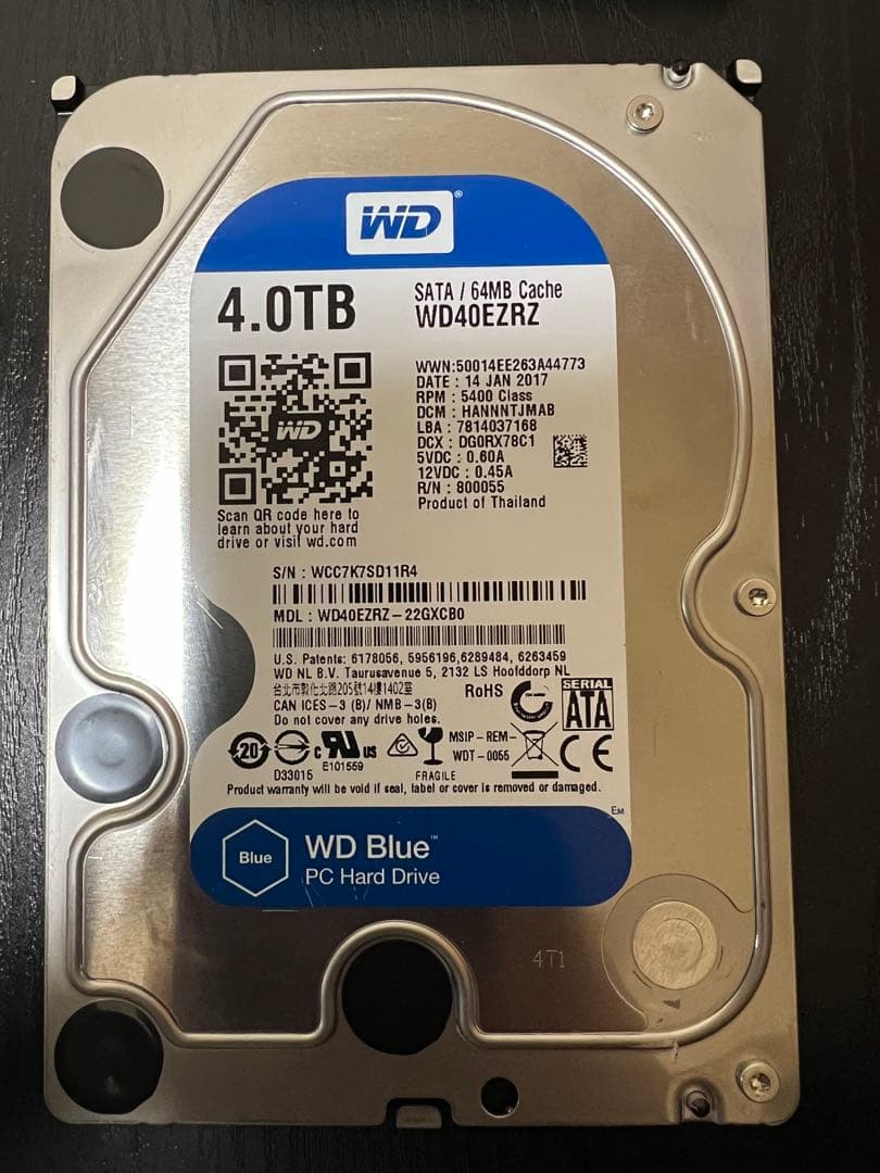 ハードディスク 4.0TB / 2.0TB / 1.0TB / 1.0TB。