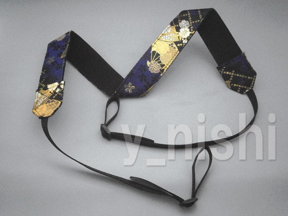 カメラストラップ 和柄 扇柄 黒/青 カメラ用ネックストラップ