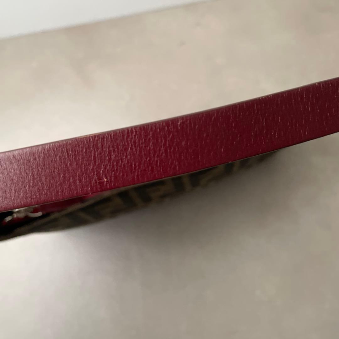 フェンディ FENDI キャンバス レザー ズッカ アクセサリーポーチ ボルドー