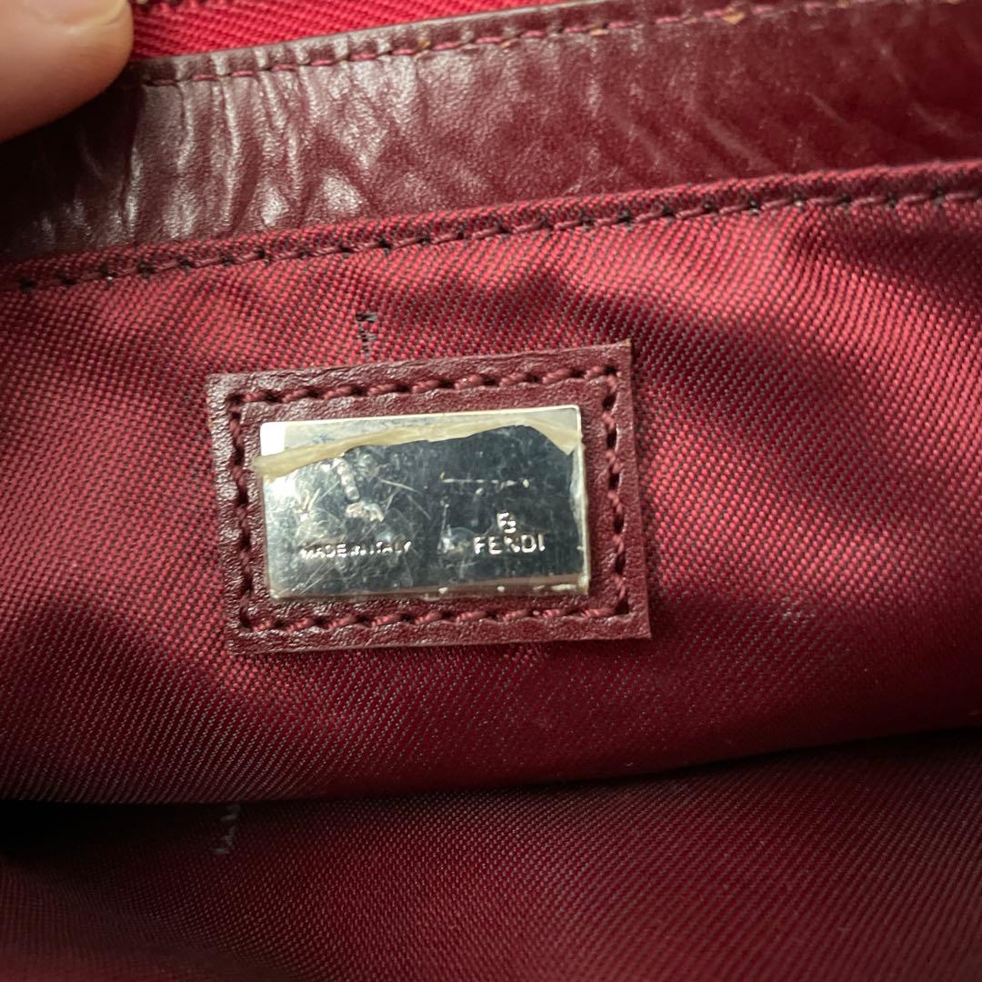 フェンディ FENDI キャンバス レザー ズッカ アクセサリーポーチ ボルドー