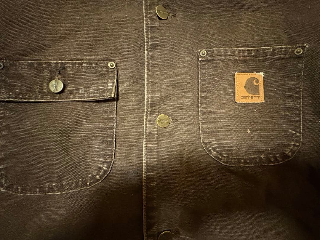 カーハート　襟コーディロイジャケット　ダークブラウンカーキ　ロゴ刺繍