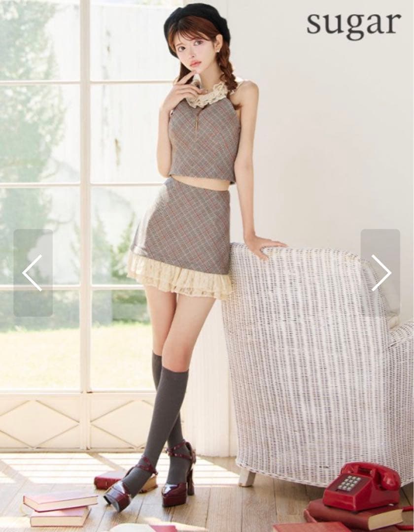sugar ローブドフルール　チェック柄ミニドレス Sサイズ グレー