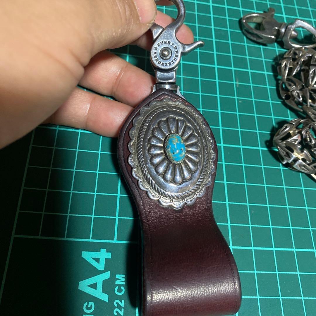 925 ウォレットチェーン　フックターコイズスタンプ柄