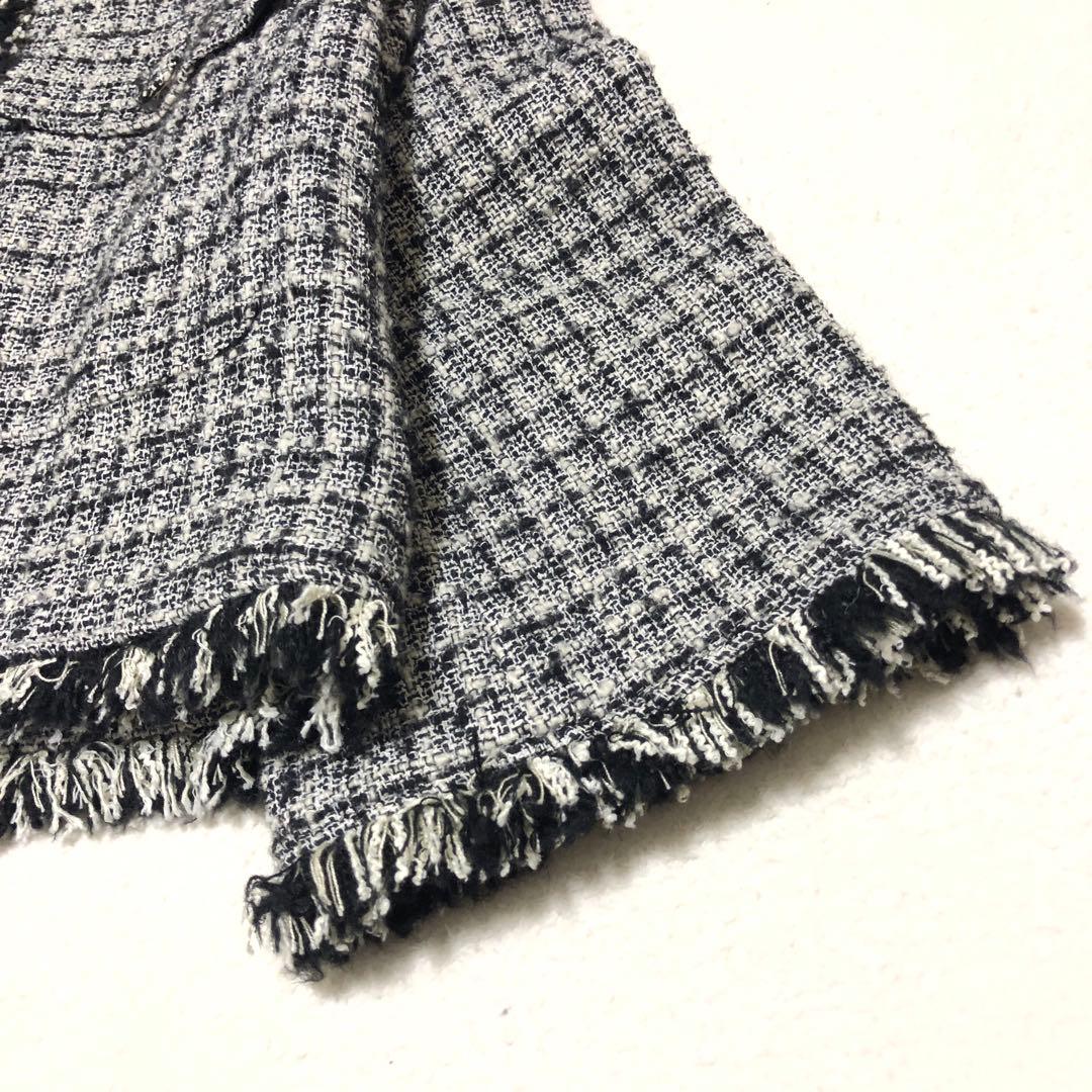 近年モデル✨　マックスマーラ　ノーカラージャケット　ツイード　フリンジ　グレー