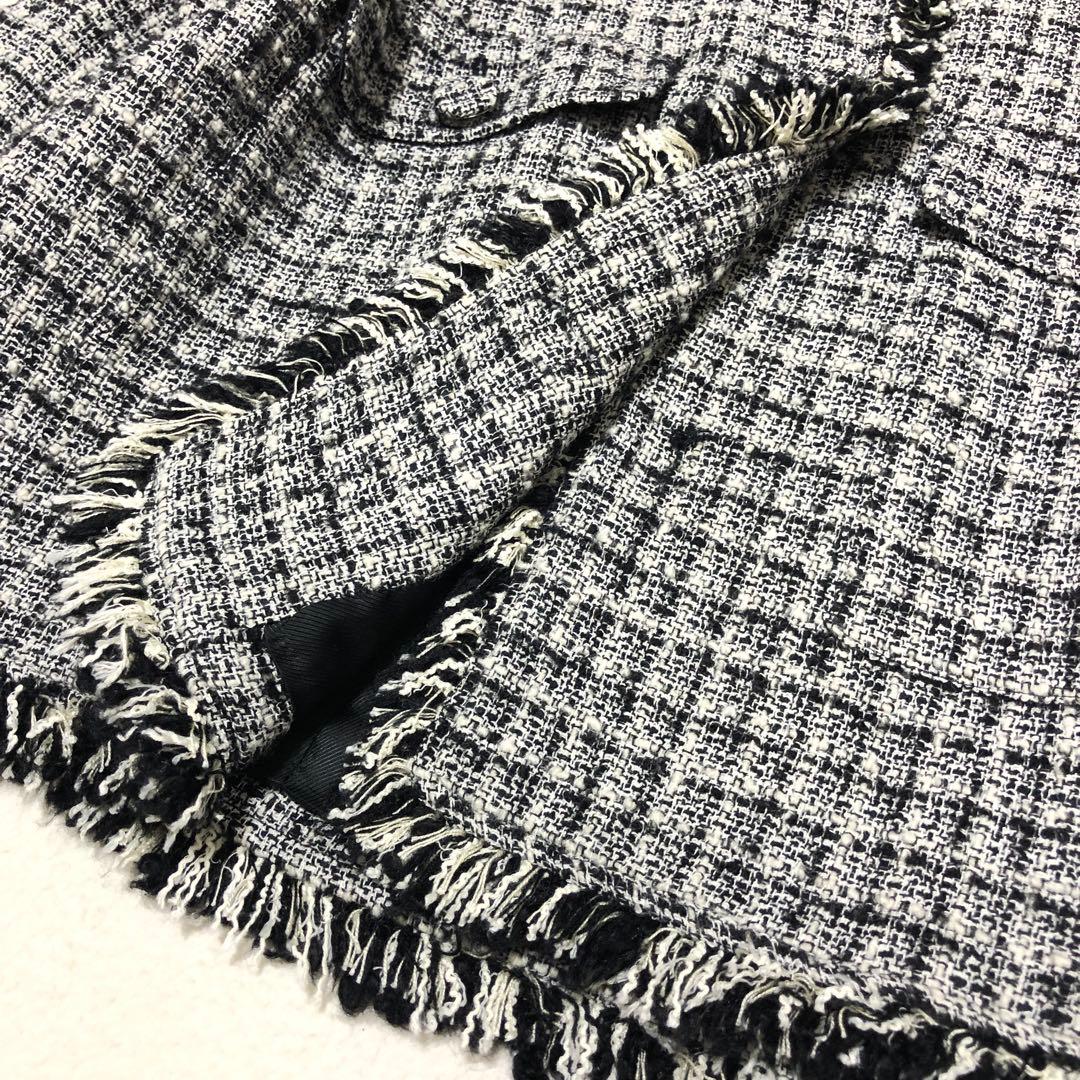 近年モデル✨　マックスマーラ　ノーカラージャケット　ツイード　フリンジ　グレー