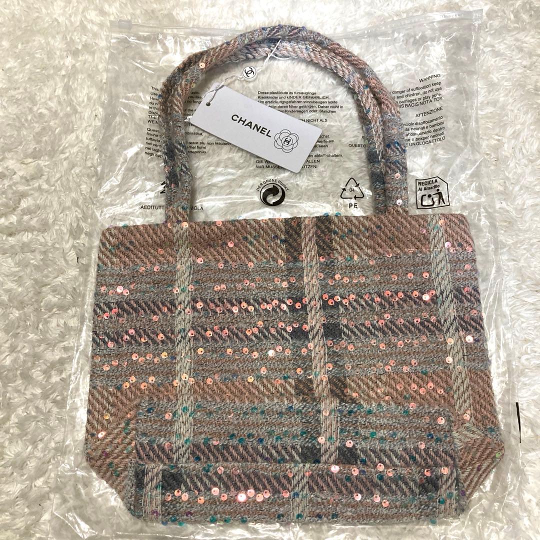 CHANEL ツイードトートバッグ　スパンコール　ピンク