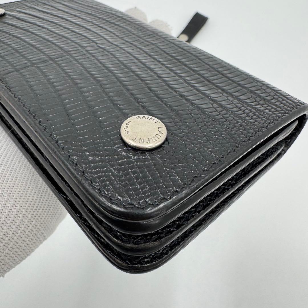 サンローラン トラッカー ウォレット チェーン レザー クロコ型押し 財布 黒