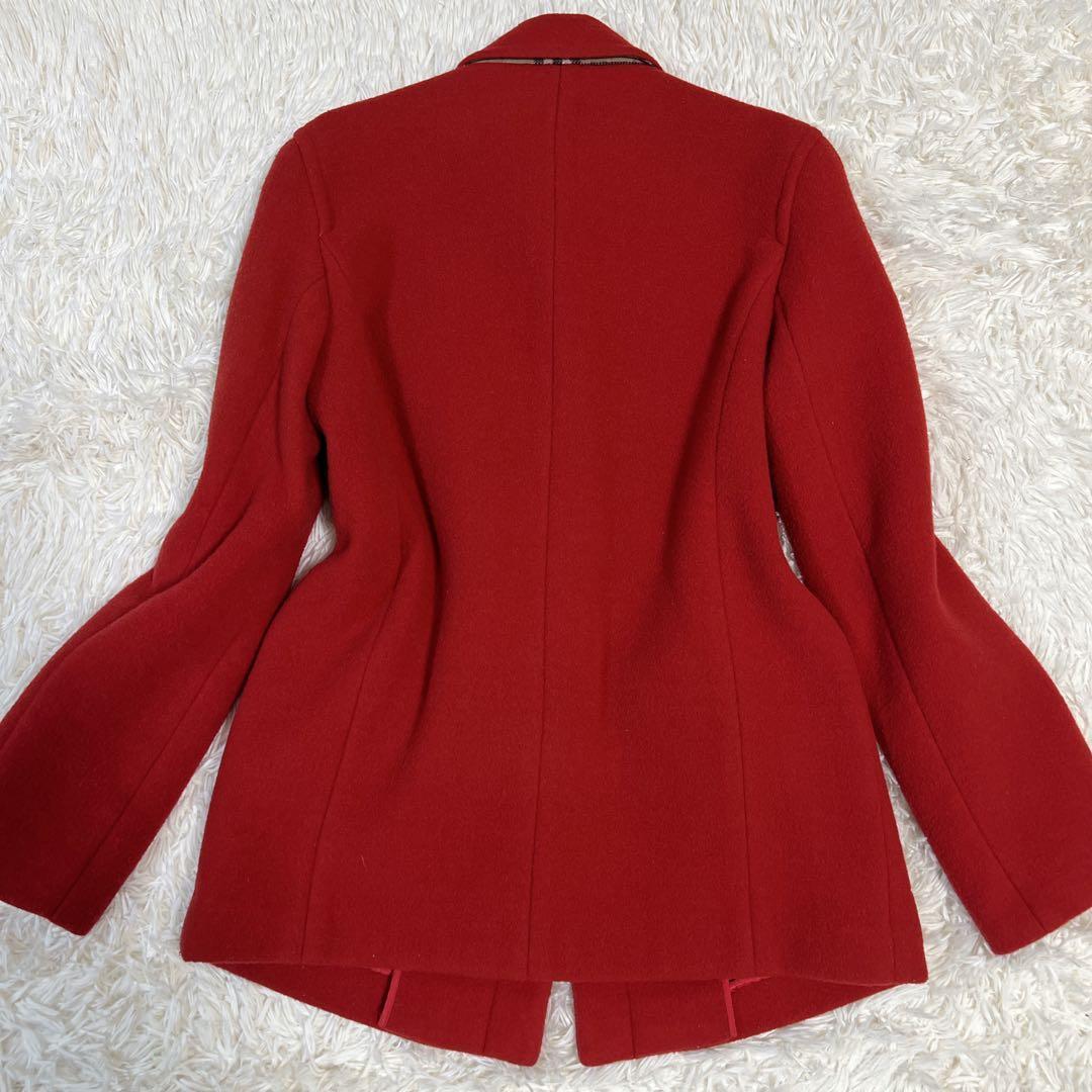 バーバリー ノバチェック ウール ダブルフェイス 赤レッド ジャケット シングル