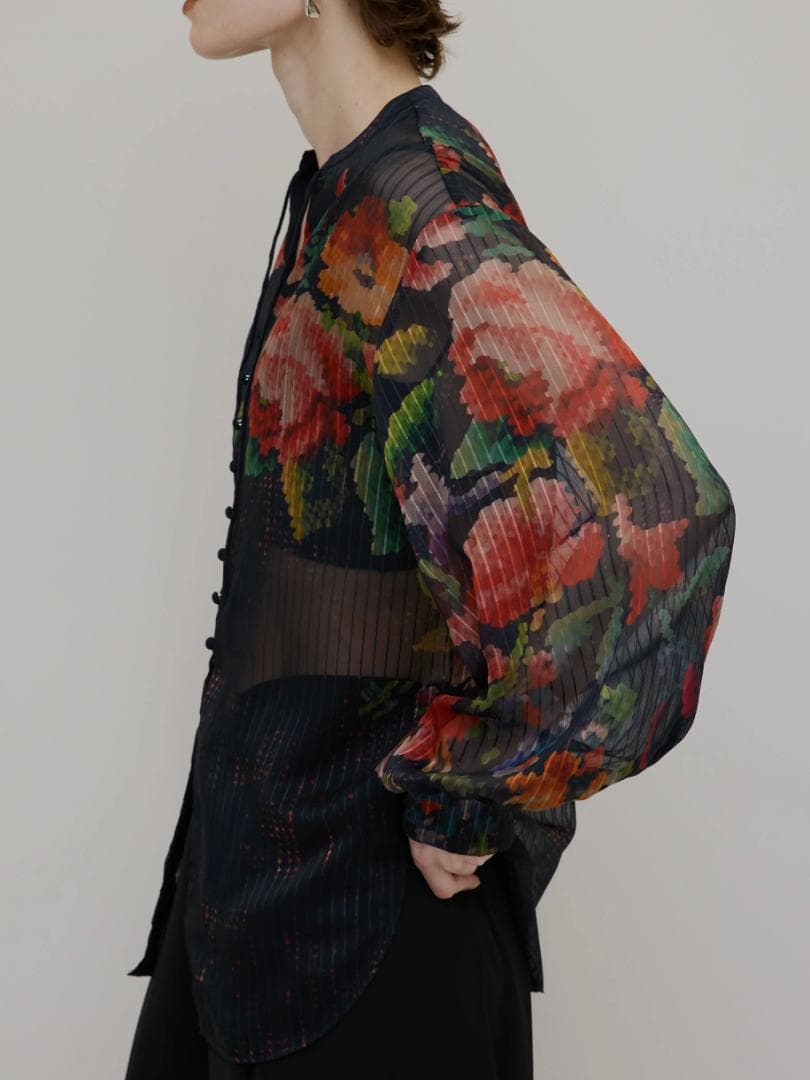 トップス JACQUARD FLOWER PATTERN SHEER BLOUSE