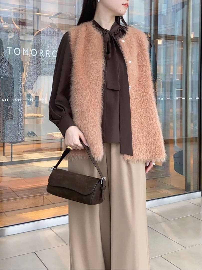 Ballsey シアートロピカル ボウタイブラウス　ブラウン