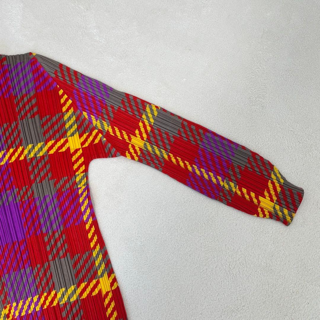 極美品✨PLEATS PLEASE プリーツ　チェック柄　長袖　トップス