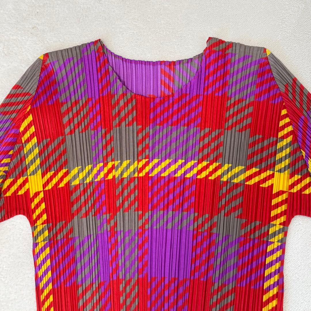 極美品✨PLEATS PLEASE プリーツ　チェック柄　長袖　トップス
