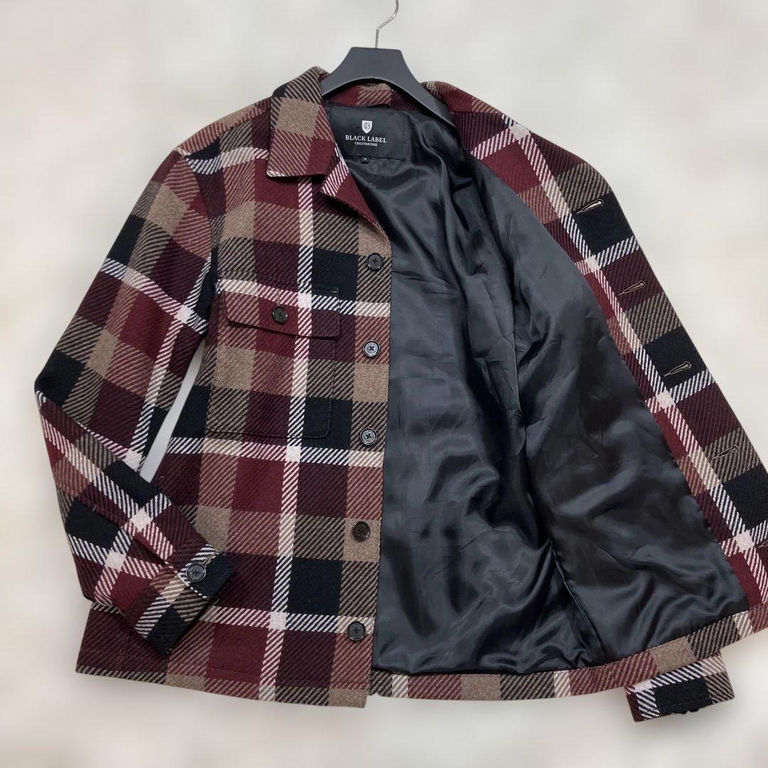 未使用級 ブラックレーベルクレストブリッジ ウールコート チェック柄 赤 M
