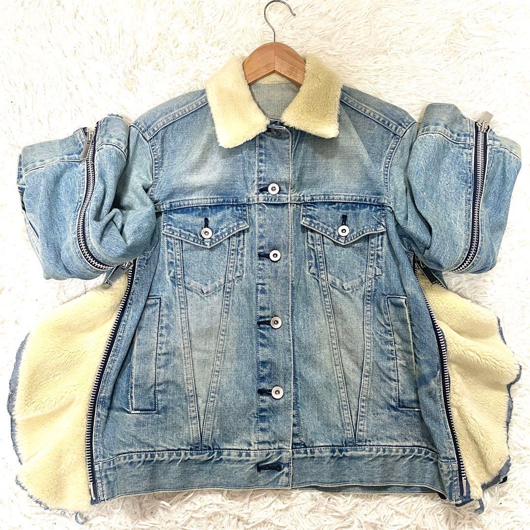 美品　sacai サカイ サイドジップ ボア付き デニムジャケット gジャン　M