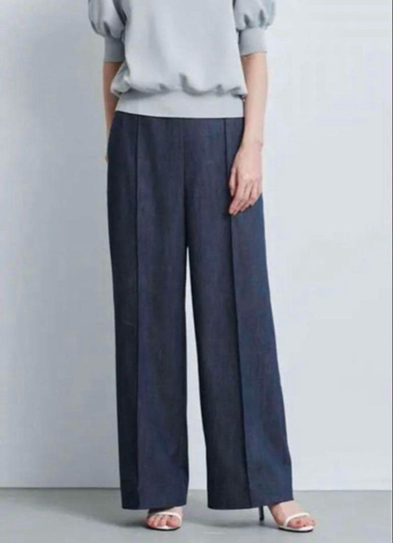 【値下げ】yori 未使用　マリンデニム風ワイドパンツ　インディゴ 36