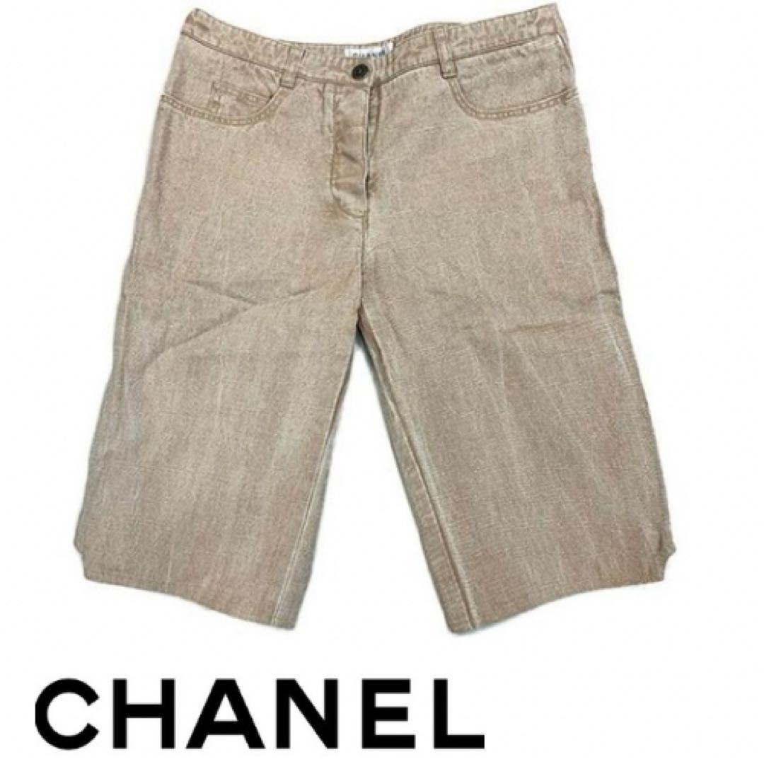 シャネル CHANEL デニムショーツ ハーフパンツ 38 ベージュ イタリア製