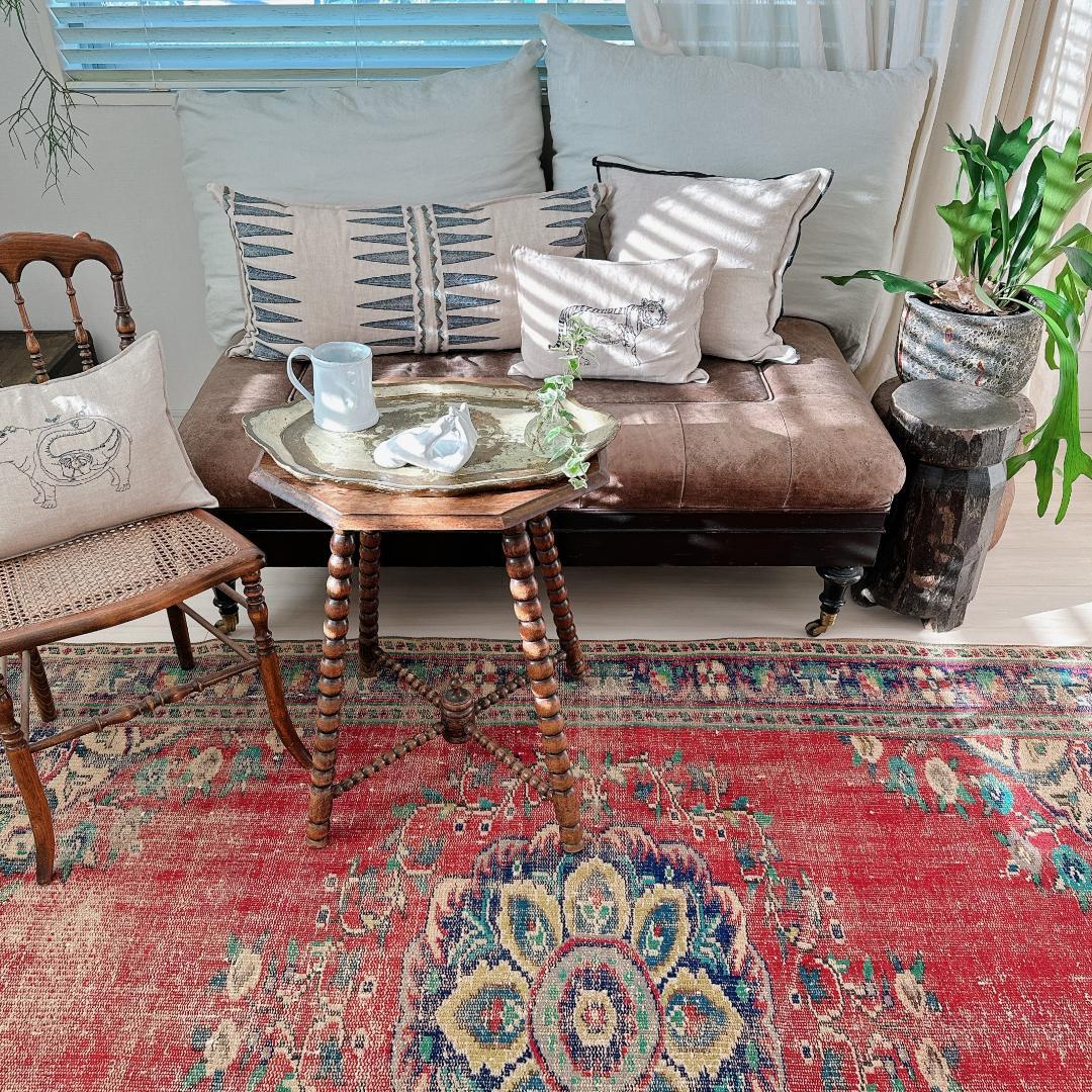 トルコ ヴィンテージラグ A89 超大判 レア レッド ターコイズ ネイビー