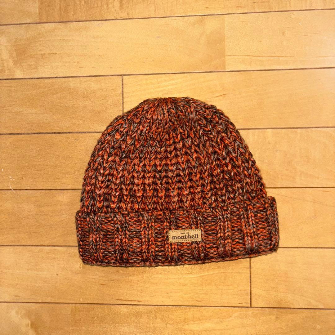 超美品mont-bell ニット帽 オレンジ系