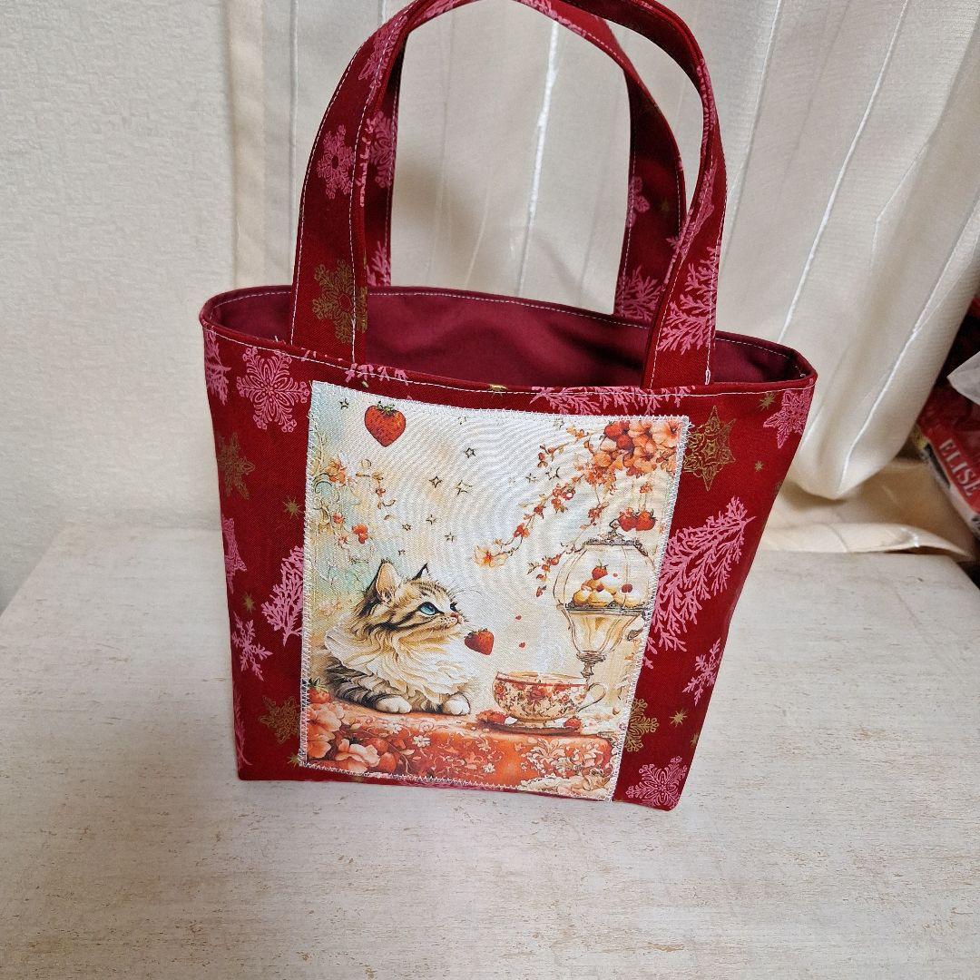 ねこパネル生地　ハンドメイド　ミニバック　ポーチ