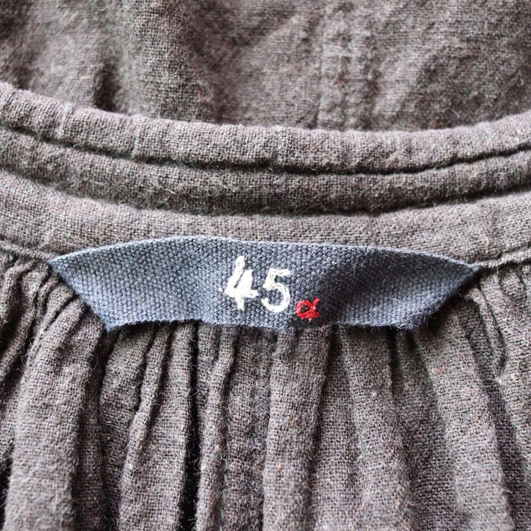 5336【美品】45R スキッパーギャザーチュニック ワンピース ダークグレー