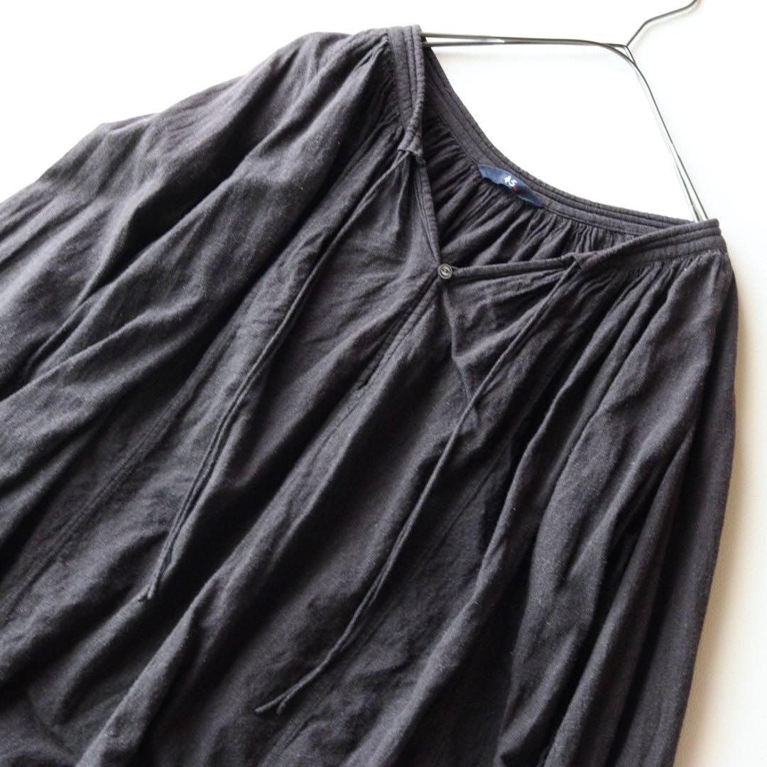 5336【美品】45R スキッパーギャザーチュニック ワンピース ダークグレー